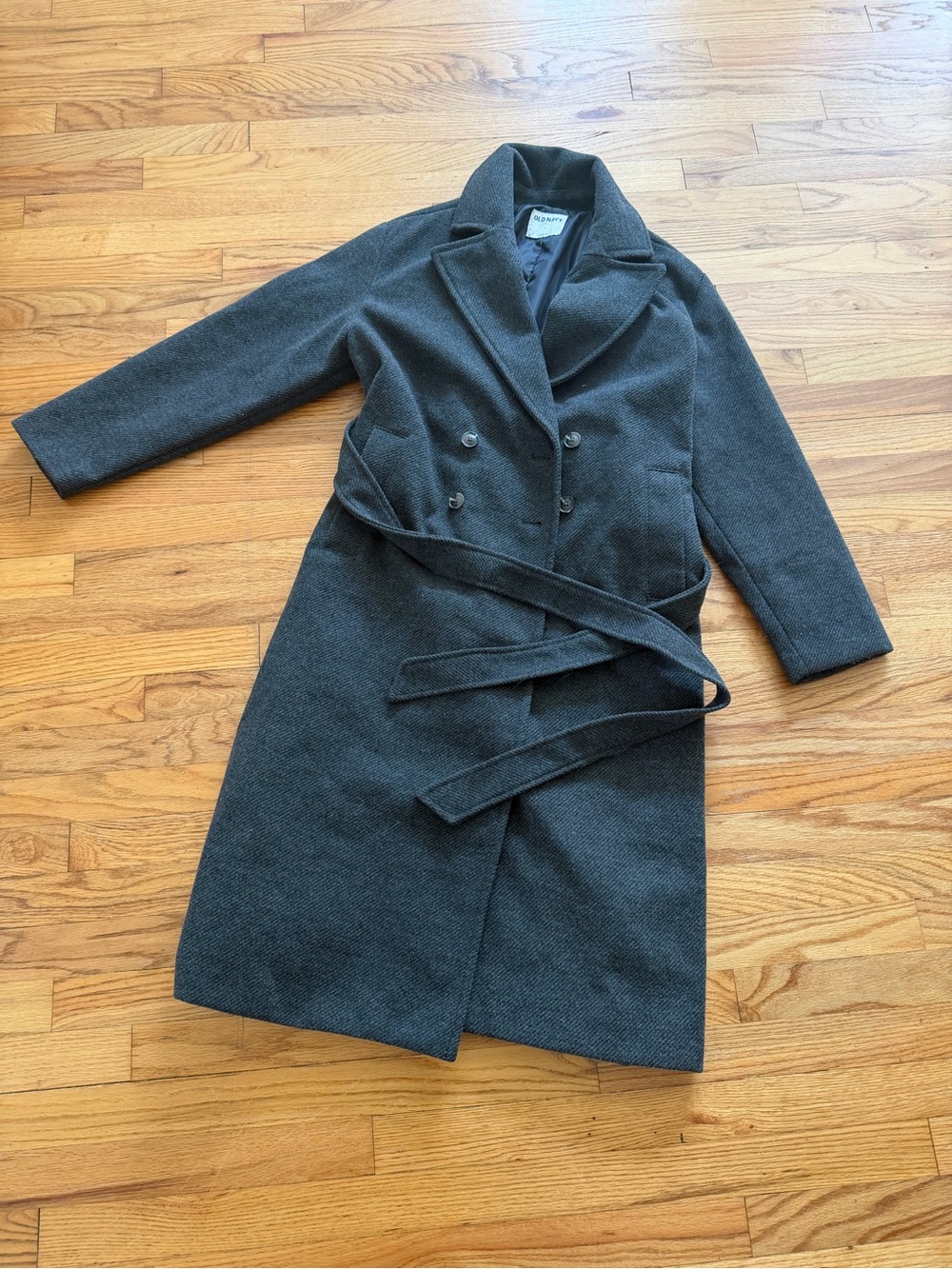 Old Navy Charcoal Gray Double-Breasted Trench Coat with Belt